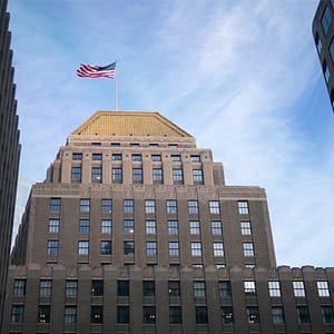 Government building with US flag on top