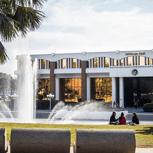UCF Millican Hall with fountain in foreground