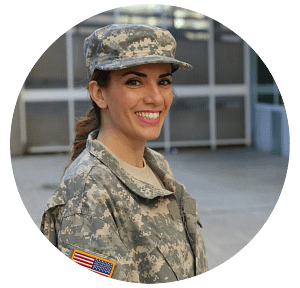 Female in military uniform and smiling