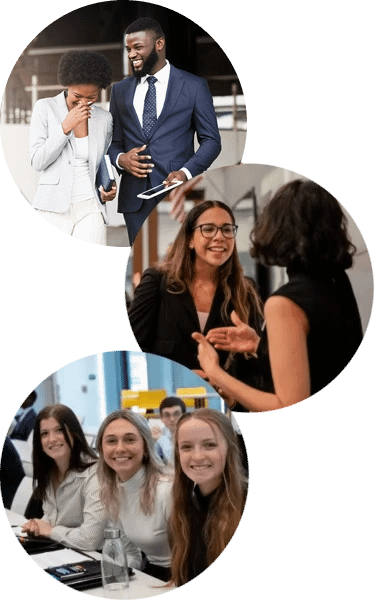 Collage of students interacting and smiling
