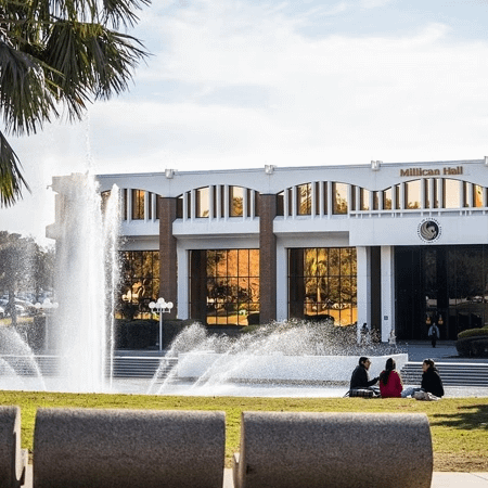 UCF Millican Hall with fountain in foreground